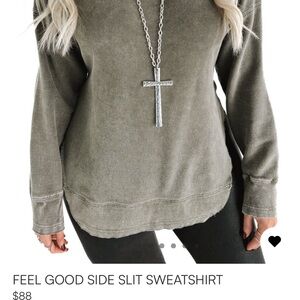 Olive Green FEEL GOOD SIDE SLIT Sweatshirt